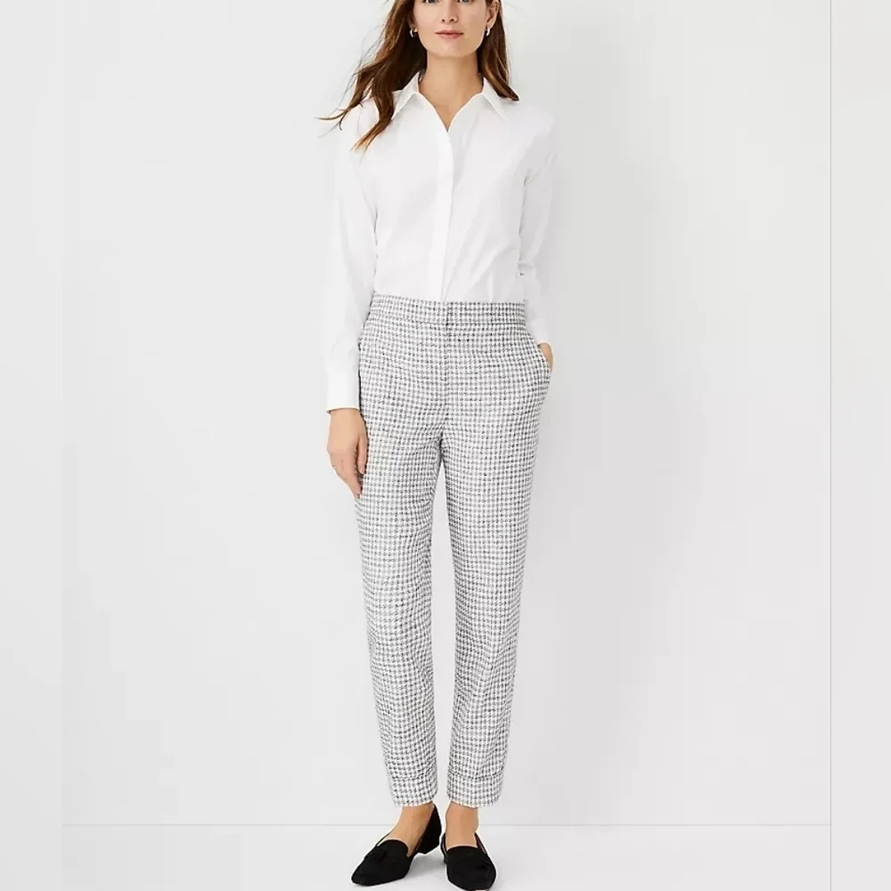 Ann Taylor Houndstooth high waist ankle pants sz 10 white black new WP87